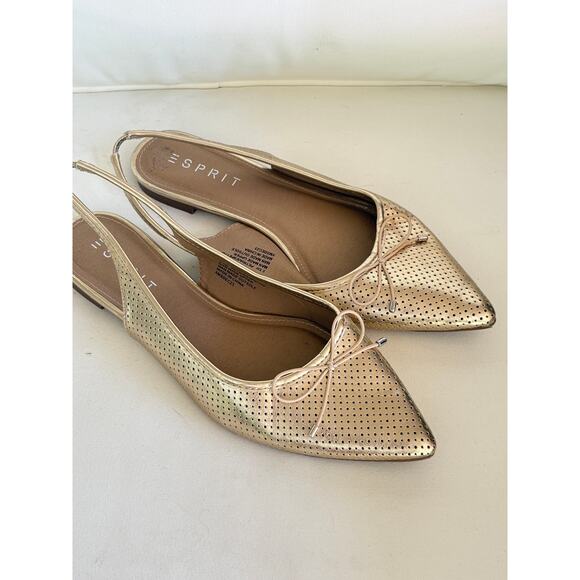 Esprit PETRIA Gold Metallic Slingback Flats 9.5 Point Toe Bow Prep Academia - Picture 6 of 7
